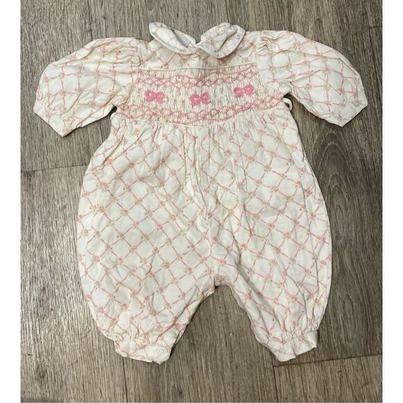 Heirlooms by Polly Flinders Vintage 90’s White and Pink One Piece Pant 6 Month - Picture 1 of 4